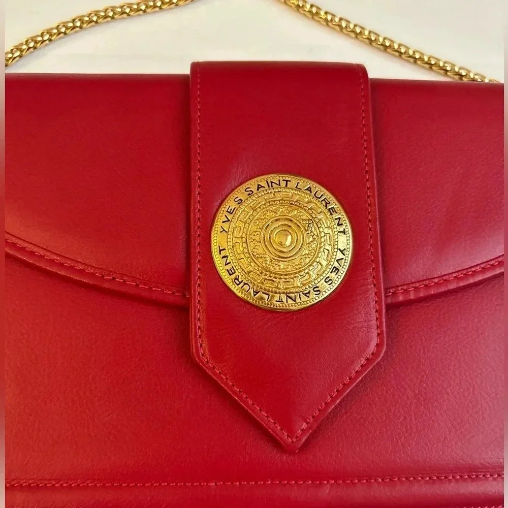 ! Rare Vintage, 1980's Yves Saint Laurent red bag with gold chain - Picture 3 of 14